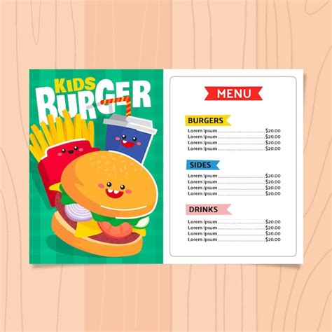 Plantilla de menú de hamburguesas para niños Vector Gratis