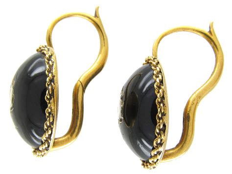 Black Enamel And Rose Diamond Victorian Gold Earrings The Antique