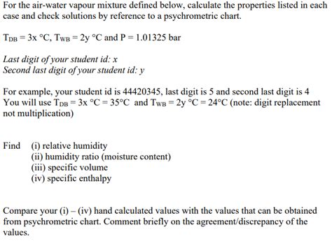 Solved For The Air Water Vapour Mixture Defined Below Chegg