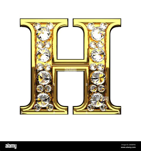 H Isolated Golden Letters With Diamonds On White Stock Photo Alamy