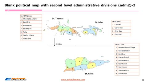 US Virgin Islands Map with 3 Districts and 20 Sub-districts - Editable ...