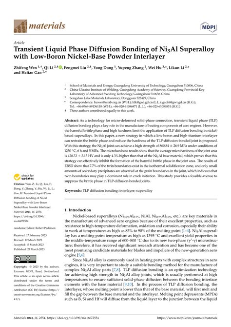 Pdf Transient Liquid Phase Diffusion Bonding Of Ni Al Superalloy With