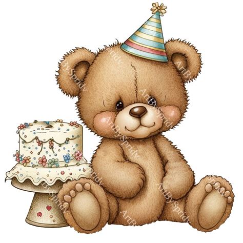 Birthday Teddy Bear Transparent PNG Clipart Kids Cartoon - Etsy