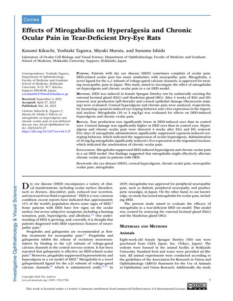 (PDF) Effects of Mirogabalin on Hyperalgesia and Chronic Ocular Pain in Tear-Deficient Dry-Eye Rats