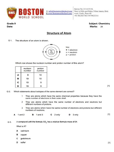 Grade 9 Structure of Atom | PDF