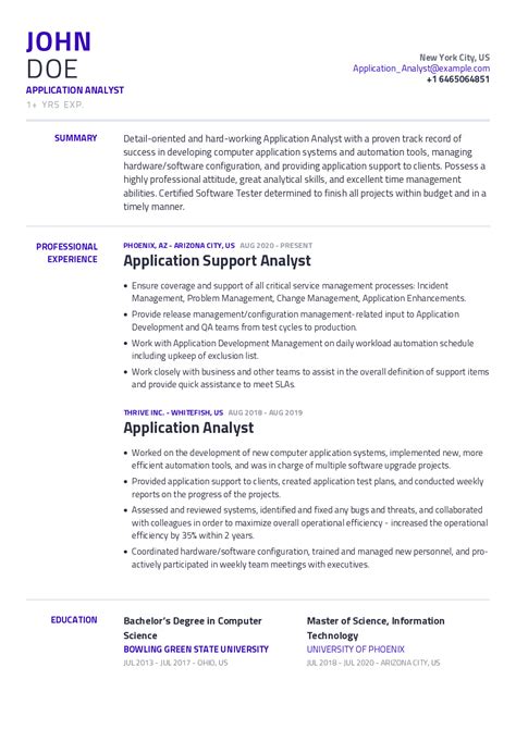 Application Analyst Resume Example With Content Sample Craftmycv