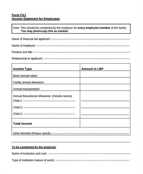 Free Employee Statement Forms In Pdf Ms Word