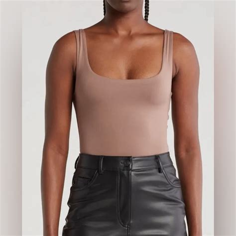 Naked Wardrobe Tops Nwt N By Naked Wardrobe Bare Square Neck Bodysuit In Taupe Poshmark