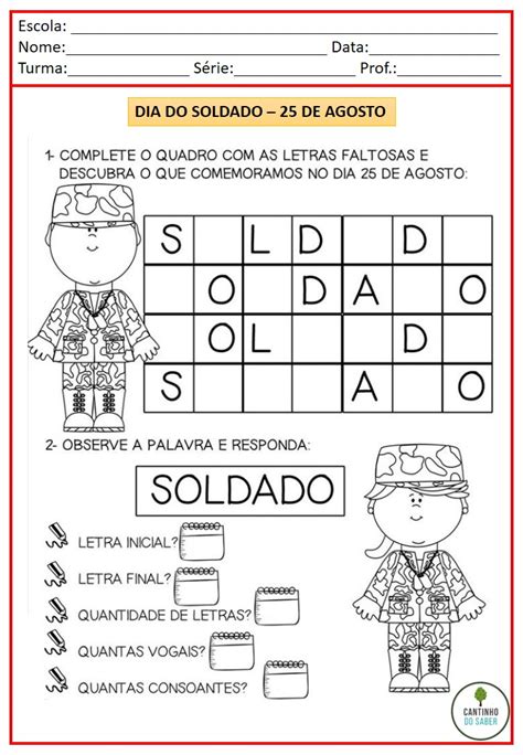 Dia Do Soldado 25 De Agosto Para Colorir Dia Do Soldado Atividades