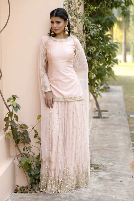 Buy Pink Main Material Kurta Silk Pant And Embroidered Gharara Set For