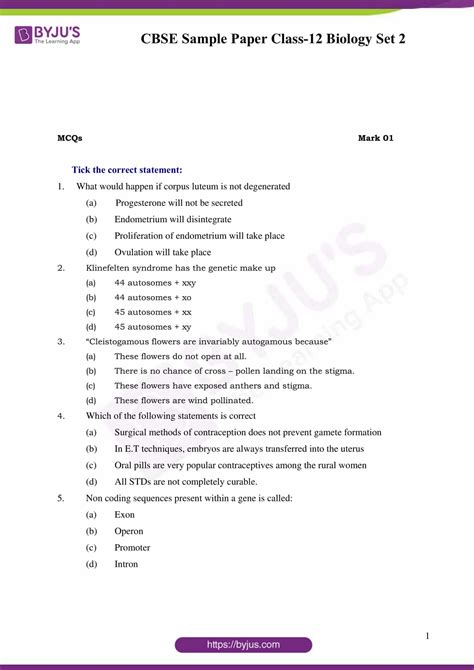 Cbse Class 12 Biology Sample Paper Set 2 Download Pdf