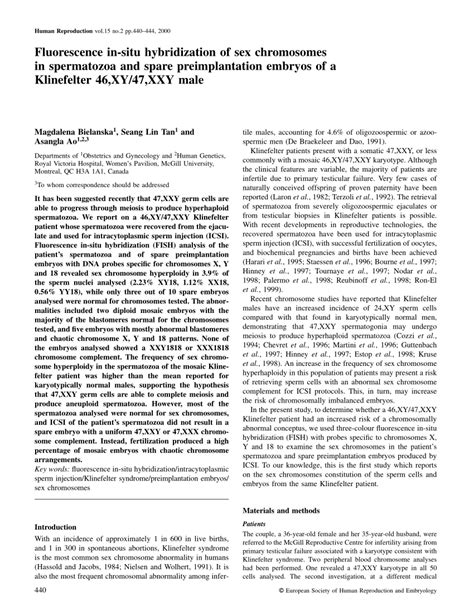 Pdf Fluorescence In Situ Hybridization Of Sex Chromosomes In Spermatozoa And Spare