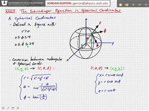 Phys3740 Lecture32 1 The Schrodinger Equation In Spherical Coordinates Youtube