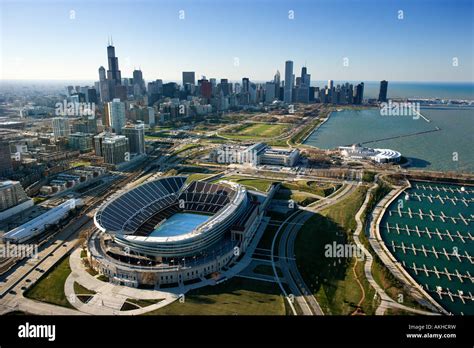 Aerial view of Chicago Illinois skyline with Soldier Field Stock Photo - Alamy