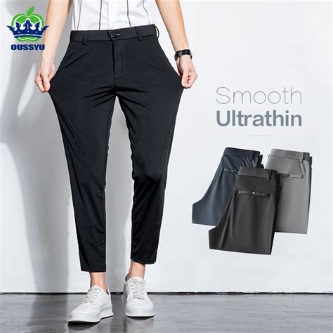 Summer Stretch Ankle Length Suit Pants Men Thin Business Solid Color