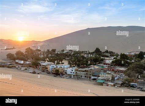 Huacachina Oasis At Sunset Ica Peru Stock Photo Alamy