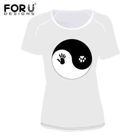 Forudesigns Yin Yang Cats Kittens T Shirt Women T Shirt Summer Funny