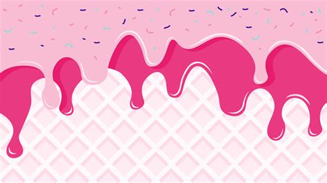 Two Color Strawberry Ice Cream Cone Background With Sprinkles And Crone