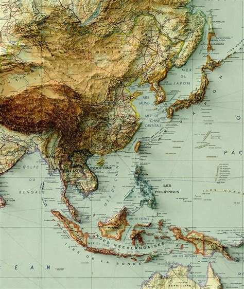 Asia Map Asia 2d Relief Map Asia Vintage Map Asia Poster Etsy Asia