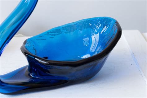 Cobalt Blue Art Glass Swan Dish Vintage 1950 S Mid Century Etsy