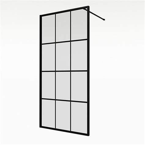 Aqualux Aq Pro Single Matt Black Frame Crittall Wet Room Glass Screen