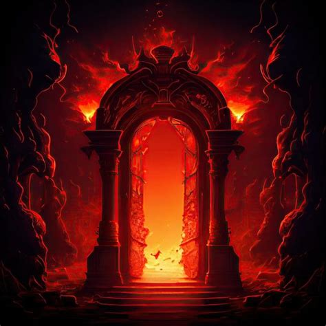 An Archway In The Middle Of A Fire Filled Area With Stairs Leading To