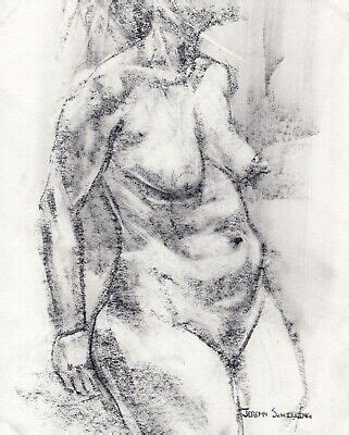 Female Nude Figure Original Pencil Drawing Naked Woman Model Short Hair