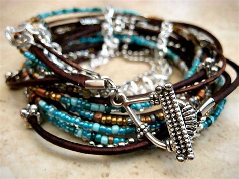 Tophatter Boho Chic Endless Leather Wrap Beaded Bracelet With