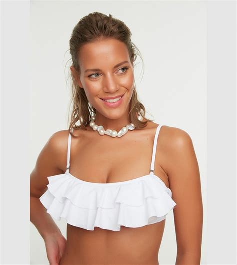 Buy Trendyol Ruffle Bandeau Bikini Top In White Thstreet Uae