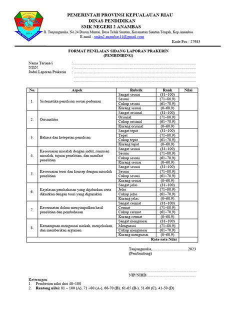 10format Penilaian Sidang Laporan Prakerin 2023 Pdf