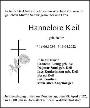 Traueranzeigen Von Hannelore Keil Vrm Trauer De