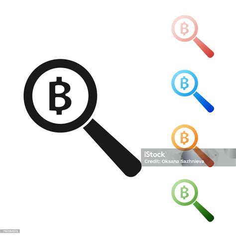 Black Magnifying Glass With Bitcoin Icon Isolated On White Background Physical Bit Coin