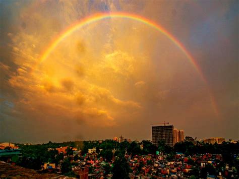 The Bright Sky Surrounded By Rainbows Looks Like He Too Is Celebrating