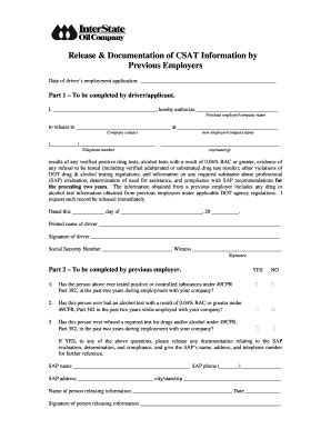 Fillable Online CSAT Release Of Information Form InterState Oil