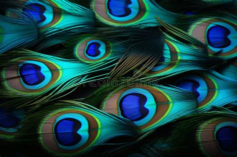 Peacock Feathers In Macro Shots Form An Enchanting Background Stock