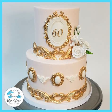 Pink and Gold Vintage 60th Birthday Cake NJ | Blue Sheep Bake Shop