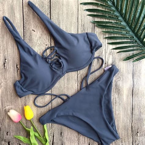 Sexy Cross Bandage Bikini Set Underwire Push Up Bikinis Swimwear