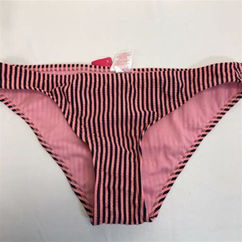 Xhilaration Pink Medium Women S Seersucker Cheeky Striped Bikini Bottom