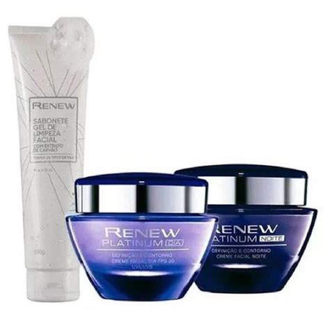 Kit Renew Avon Platinum 55 Dia E Noite Gel De Limpeza Facial