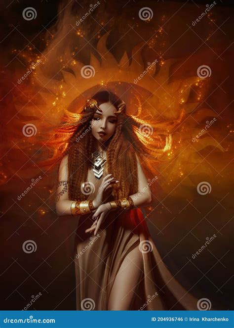 Fantasy Woman Goddess In A Gold Dress A Crown On Head Girl Queen In