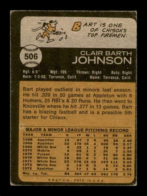 1973 Topps Bart Johnson 506 Set Break Chicago White Sox EBay