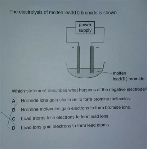 Solved The Electrolysis Of Molten Lead Ii Bromide Is Shown Chegg