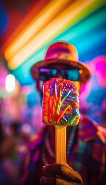 Un Hombre Con Gafas De Sol Y Un Sombrero Con Un Top De Colores Del Arco