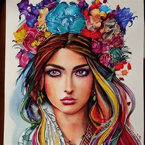 Gypsy Woman Watercolor Illustration Hyper Realistic Detail Creative