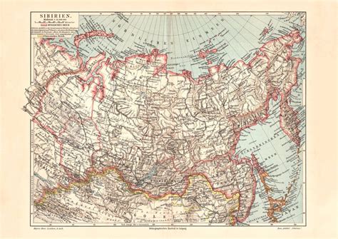 Alte Historische Landkarte Sibirien Karte Lithographie Map