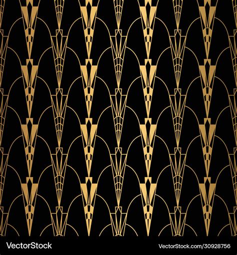 Art Deco Pattern Seamless Black And Gold Vector Image