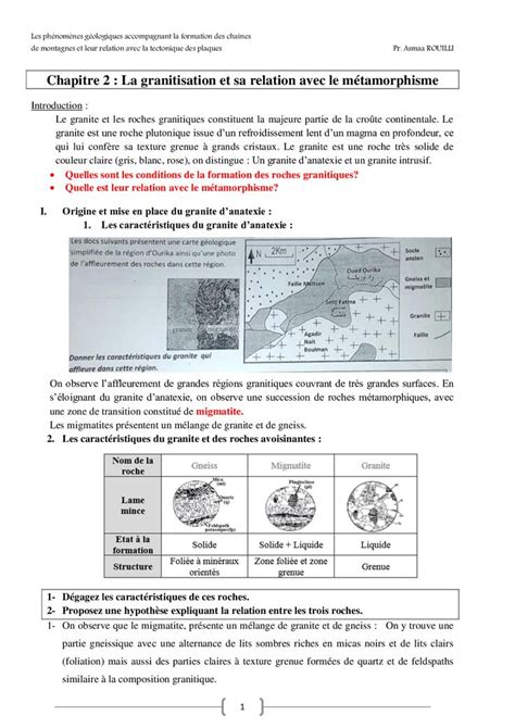 La granitisation et sa relation avec le métamorphisme Cours Travel