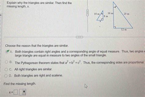 Solved Explain Why The Triangles Are Similar Then Find The Missing