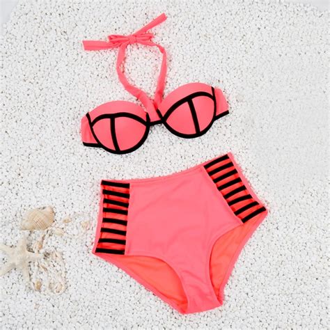 New Bikini Push Up High Waist Swimsuit Ball Color Swimming Suit For