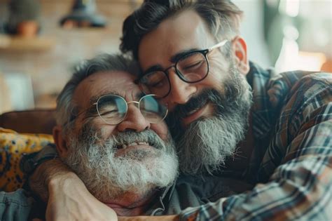 Premium Photo Hipster Son And Senior Father Bond At Home Joyfully